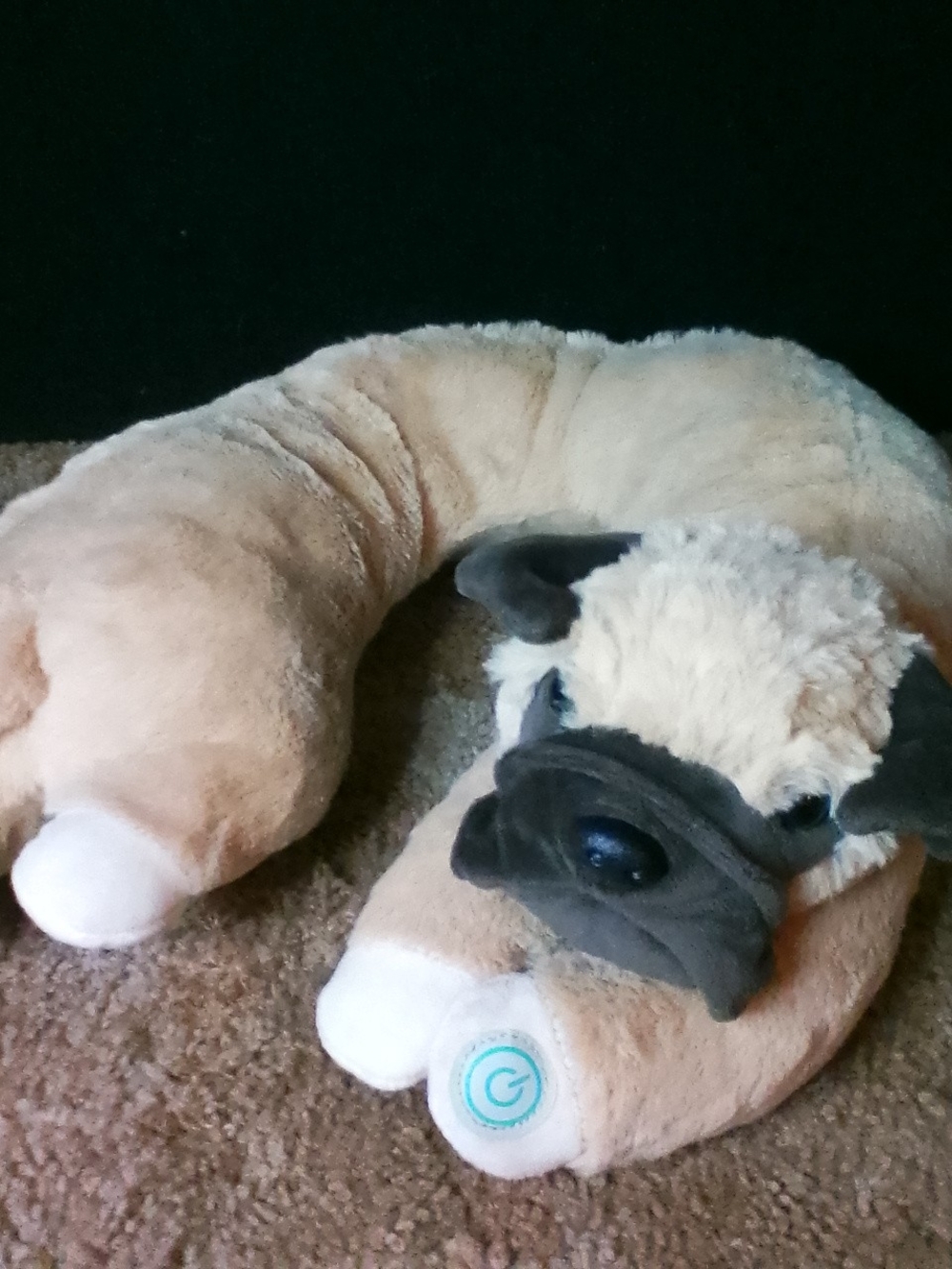 Vibrating Plush Pug Neck Pillow - Cream Dog Design